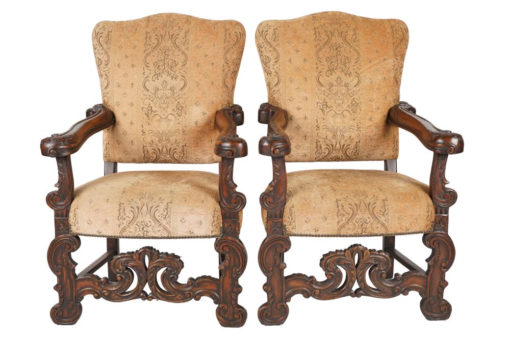 Appraisal: PAIR OF BAROQUE-STYLE CARVED ARMCHAIRSafter Condition one with an area