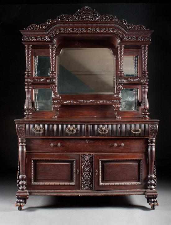 Appraisal: Renaissance Revival carved oak sideboard first quarter- th century mirrored