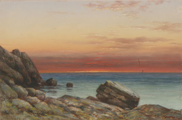 Appraisal: John Elwood Bundy American - coastal landscape at sunset watercolor