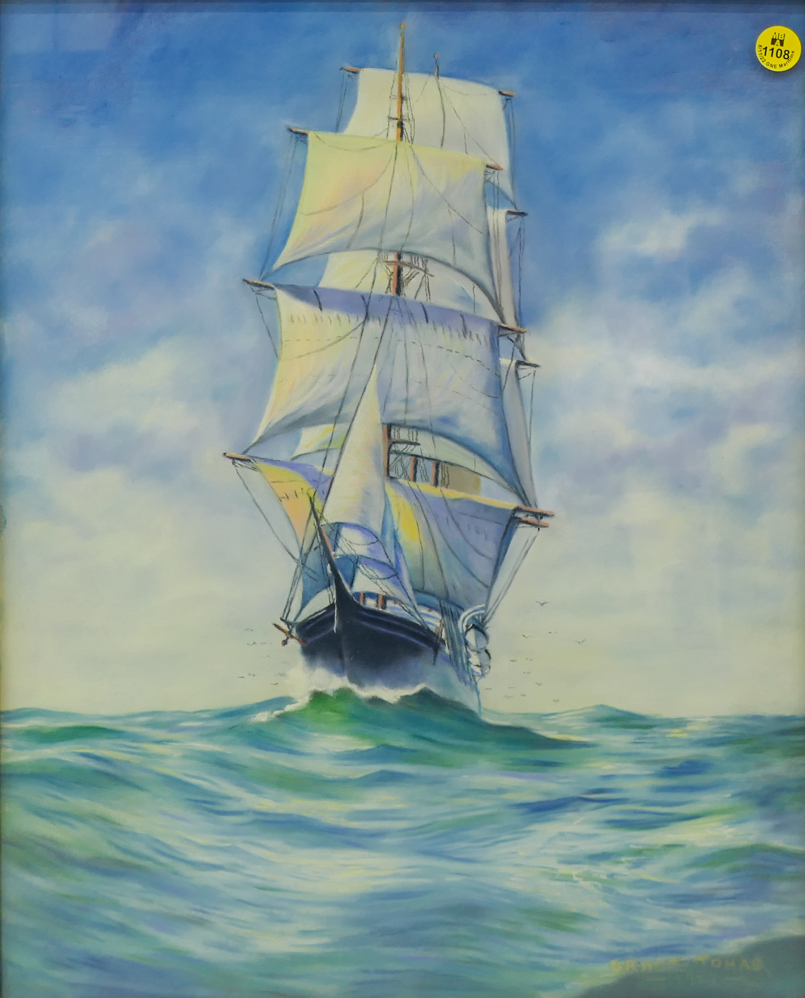 Appraisal: Grace Tomas Antique Schooner Ship Pastel Framed Measurement ''x ''