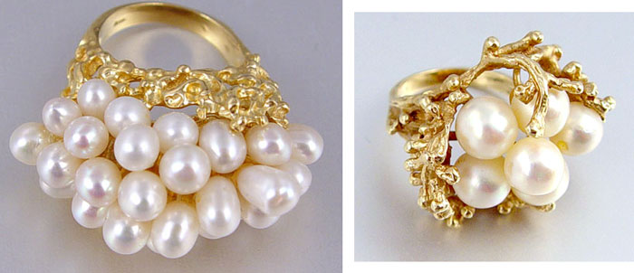 Appraisal: PEARL CLUSTER RINGS K yellow gold ring with mm drop