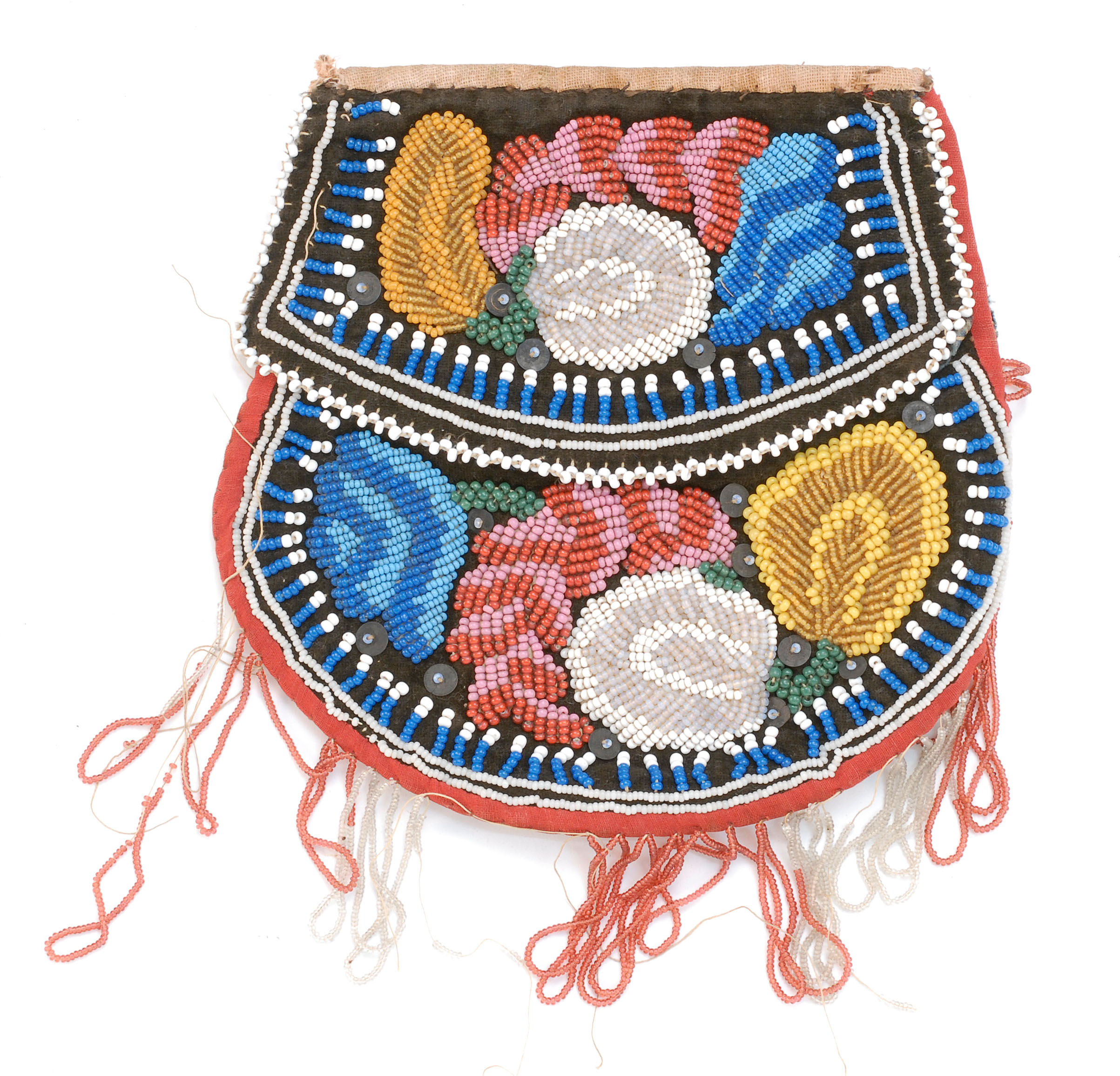 Appraisal: IROQUOIS BEADWORK PURSE Mid- th CenturyColorful floral beadwork on a