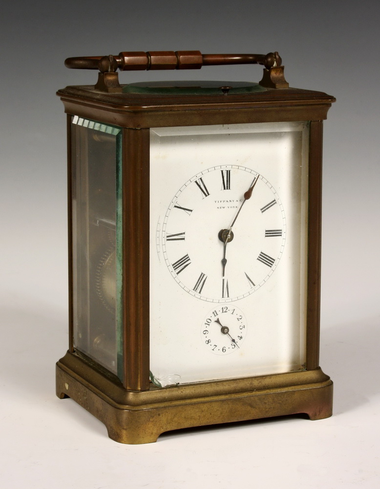 Appraisal: CARRIAGE CLOCK - Early th c Tiffany Co Brass Repeater