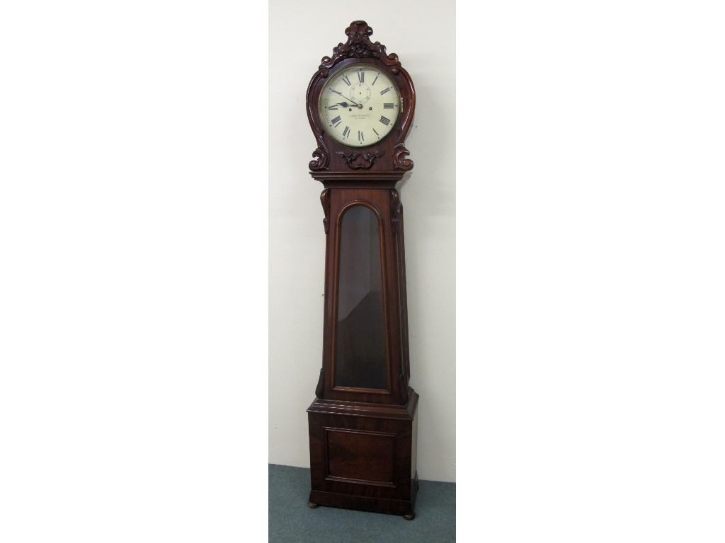 Appraisal: A Victorian mahogany drumhead longcase clock the hood decorated with