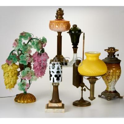 Appraisal: TRADITIONAL LIGHTING Six table lamps four oil lamps two without