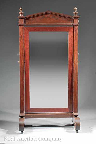 Appraisal: An American Late Classical Mahogany Cheval Mirror th c pedimented