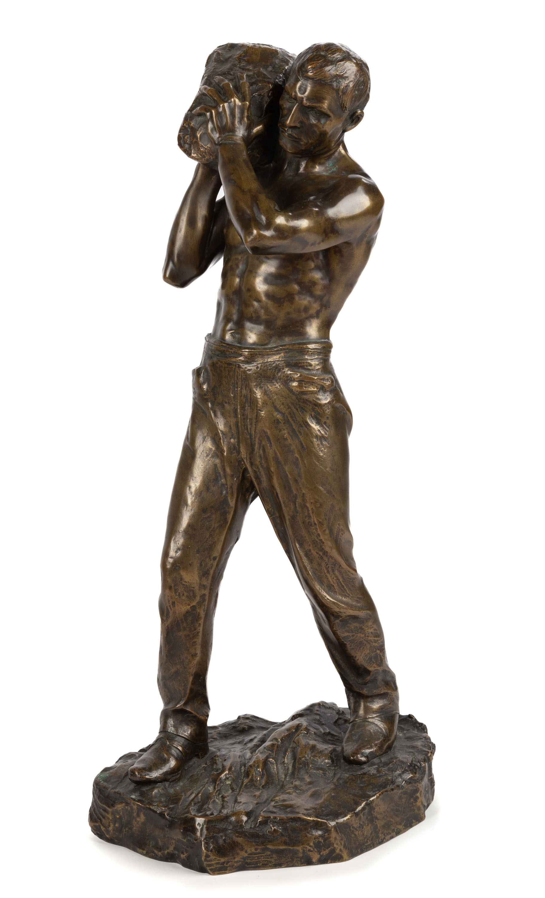 Appraisal: ETTORE FERRARI ITALIAN - BRONZE SCULPTURE Working man carrying boulder