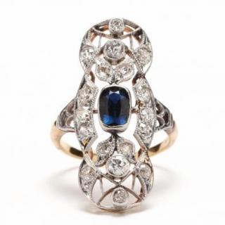 Appraisal: Platinum Topped Gold Sapphire and Diamond Ring centered with one