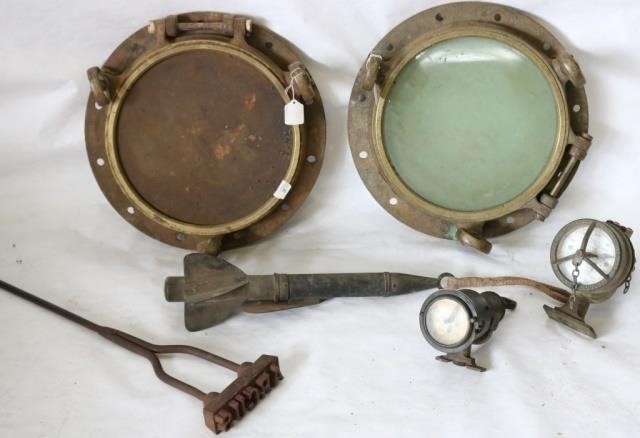 Appraisal: PIECE NAUTICAL LOT FROM STEAMBOAT WESTERWALDTO INCLUDE TWO BRASS PORTHOLES