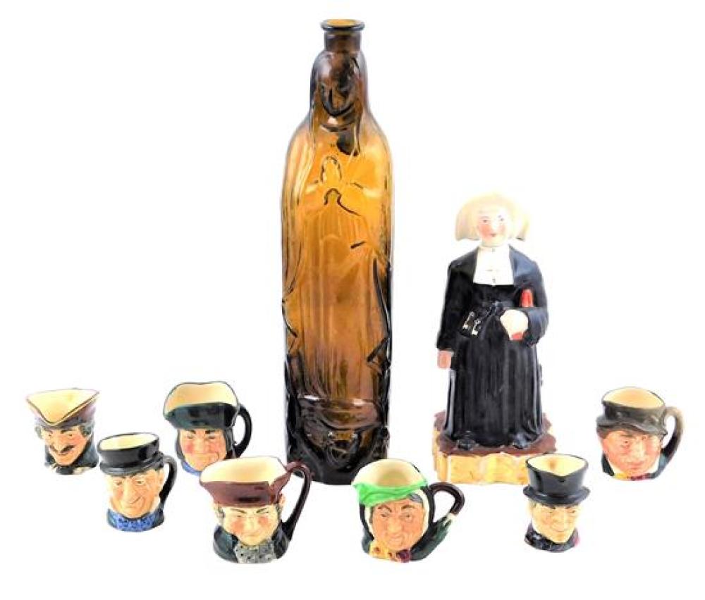 Appraisal: Nun-form porcelain bottle seven miniature Royal Doulton Toby jugs and