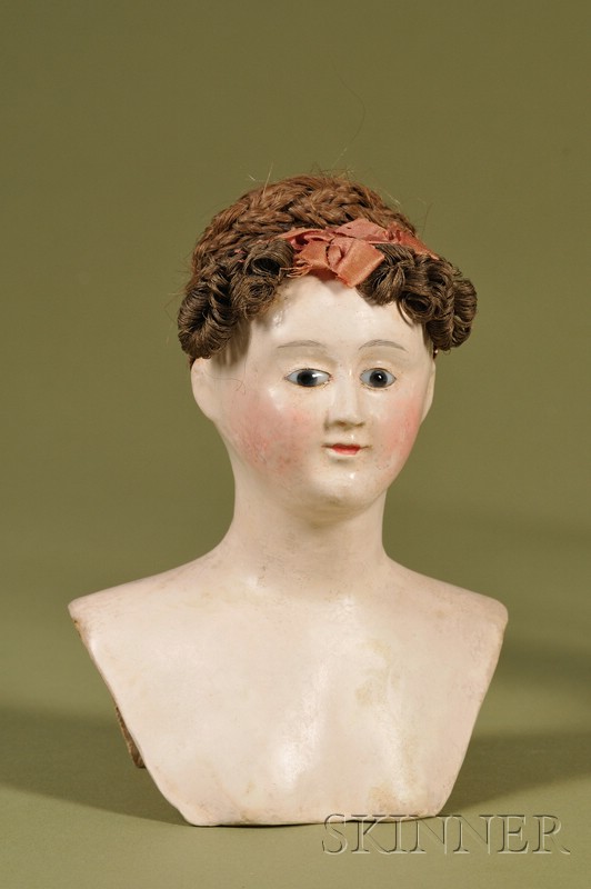 Appraisal: Papier-mache Lady Head with Rare Brown Human Hair Wig attributed