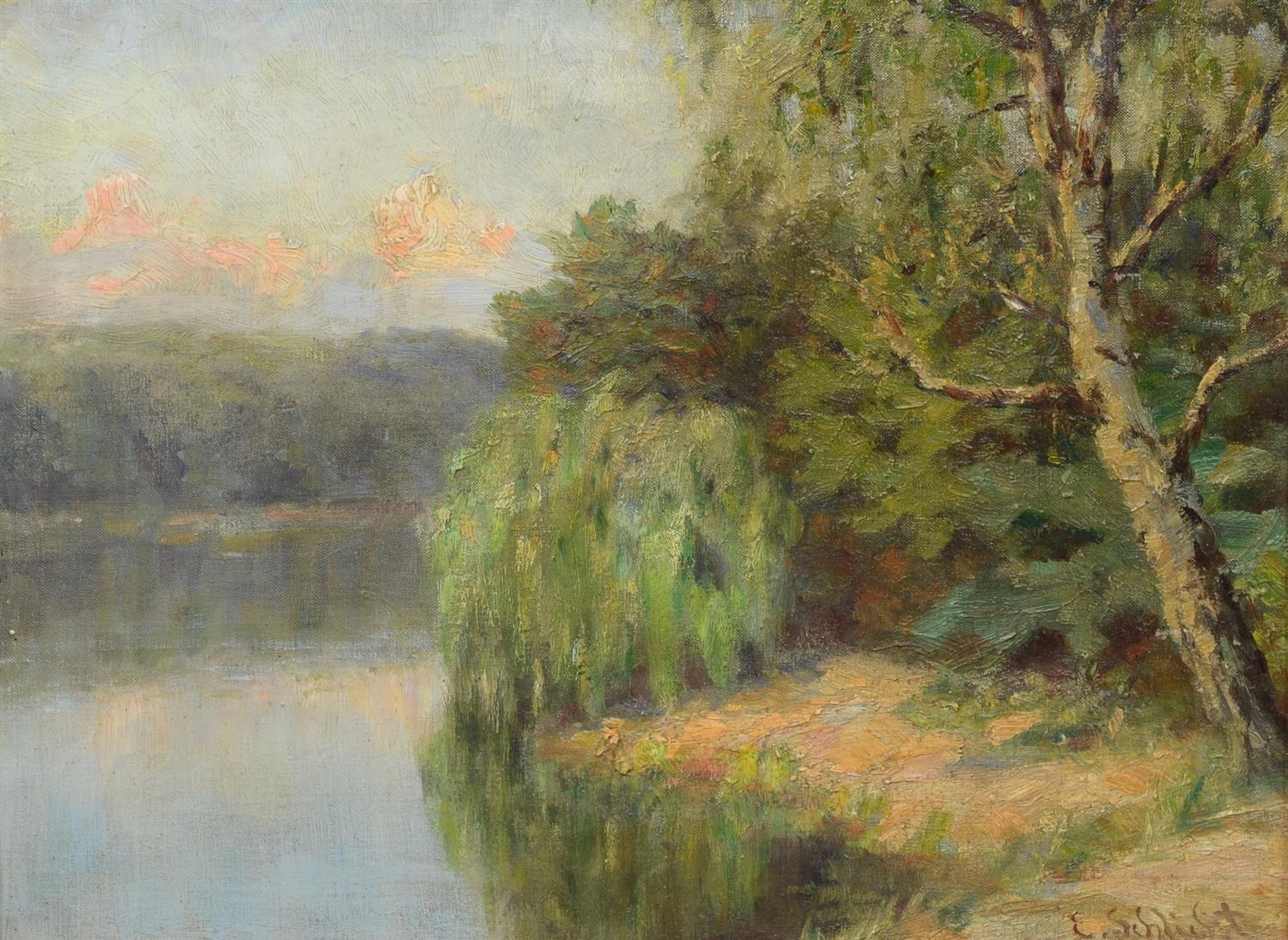 Appraisal: E Schlicht Continental School th Century oil on canvas Marsh