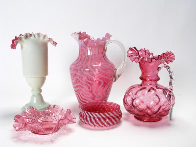 Appraisal: Group of Cranberry Colored Glass including Fenton pitcher Victorian pitcher