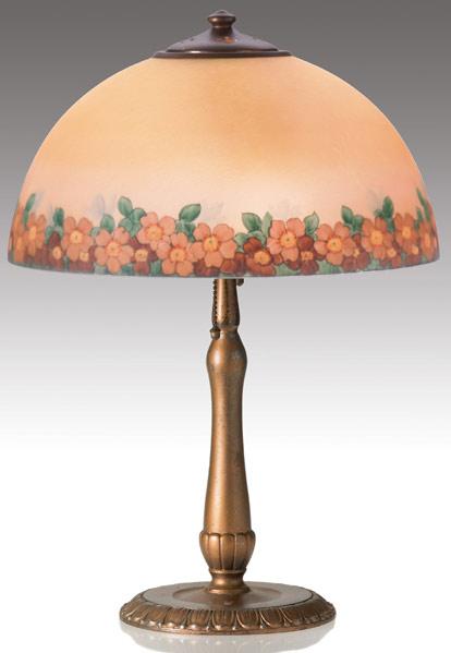 Appraisal: HANDEL Table lamp with a chipped glass shade reverse-painted with