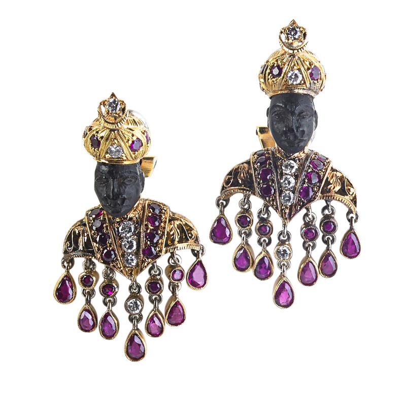 Appraisal: S NARDI DIAMOND AND RUBY MORETTI EARRINGS Condition Report Most