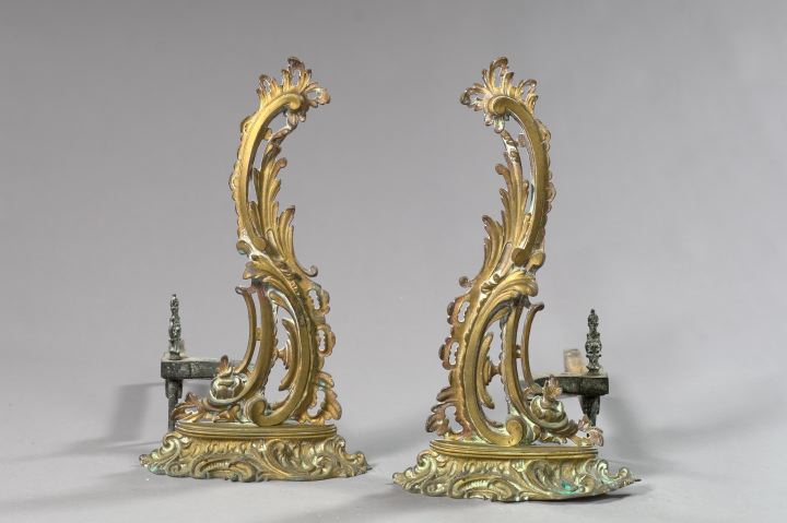 Appraisal: Pair of French Brass and Wrought-Iron Chenets first quarter th