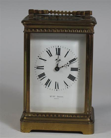 Appraisal: A brass cased repeater carriage clock Marked Wm Mc Gregor