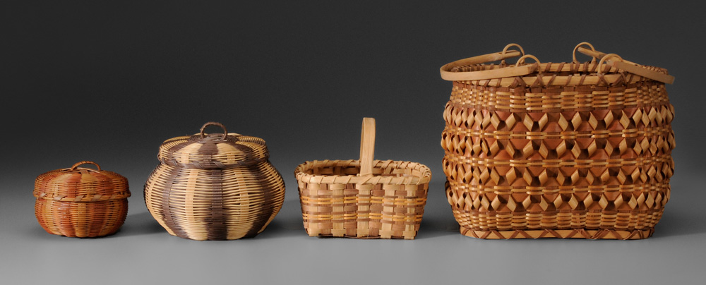 Appraisal: Four Cherokee Baskets oak split child's Qualla tag for Martha