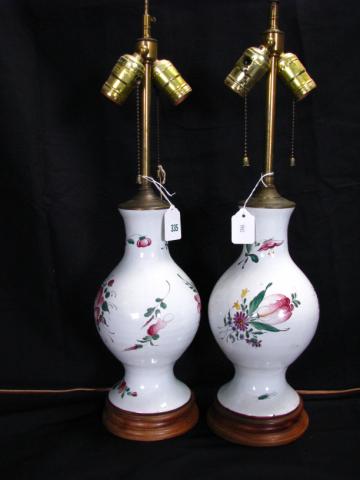 Appraisal: Pair of ceramic lamps with floral decoration brass top and