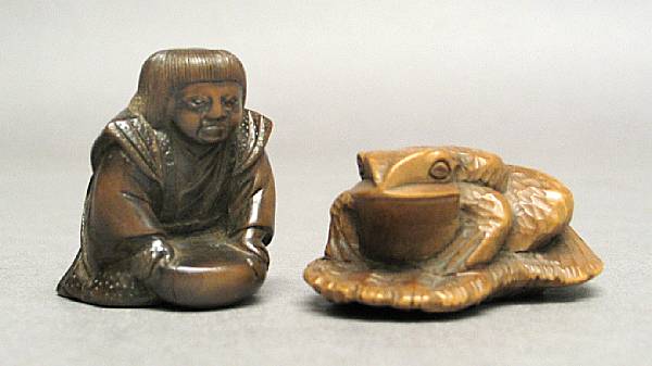 Appraisal: Japanese Works of ArtNetsuke and Okimono The first depicting a