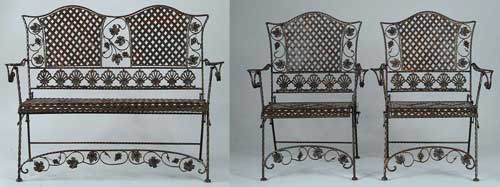 Appraisal: THREE PIECE ART DECO STYLE WROUGHT IRON PATIO SET Set