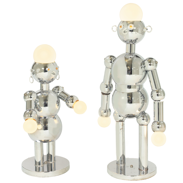 Appraisal: Torino robot lamps two Italy male and female forms in