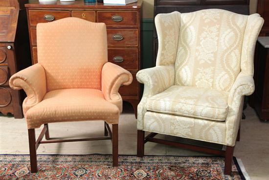 Appraisal: TWO ARMCHAIRS A wingback with white and cream floral upholstery