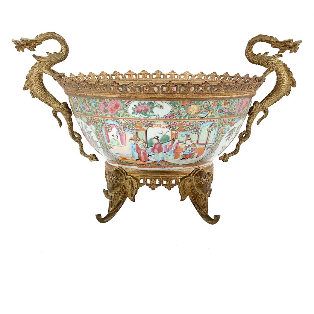 Appraisal: Gilt-Bronze Mounted Famille Rose Center Bowl Of circular form with