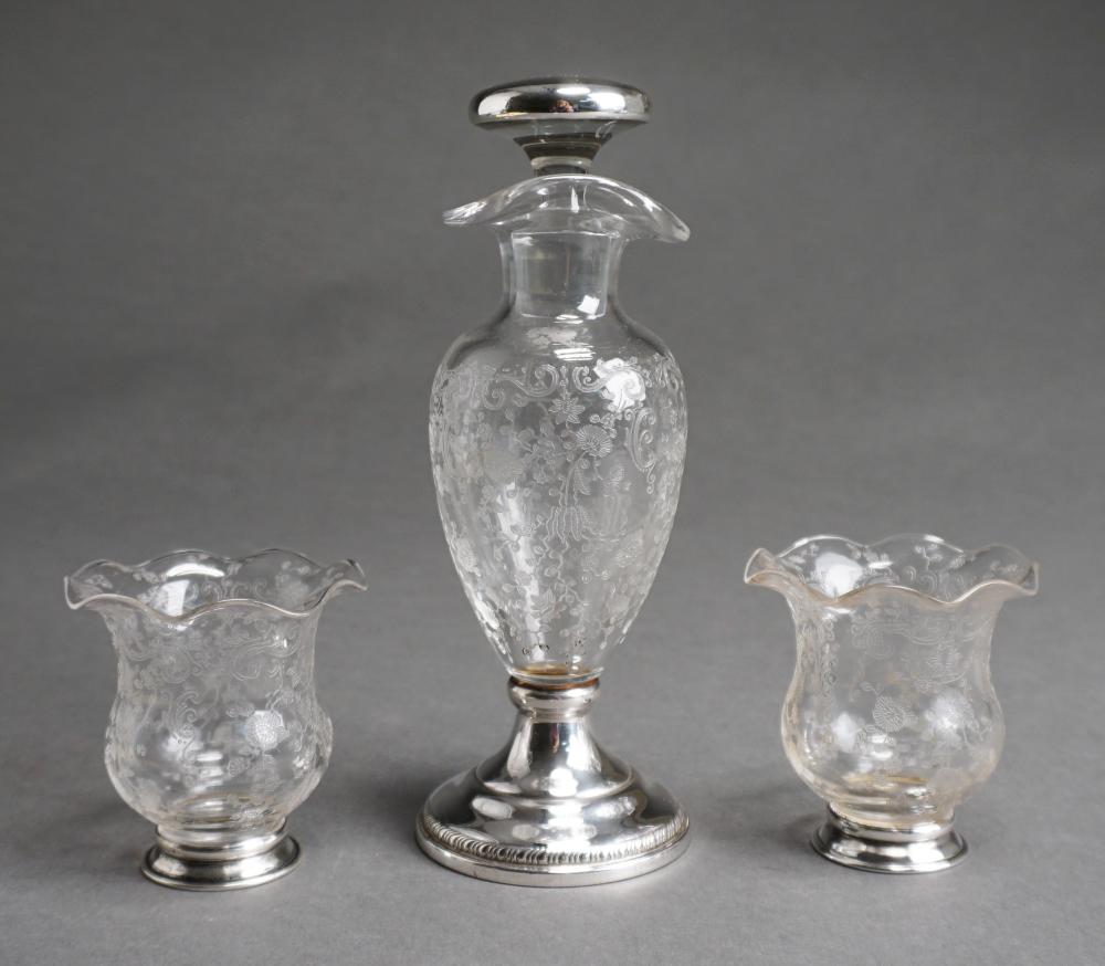 Appraisal: CAMBRIDGE GLASS AND WEIGHTED STERLING SILVER MOUNTED OIL DECANTER AND