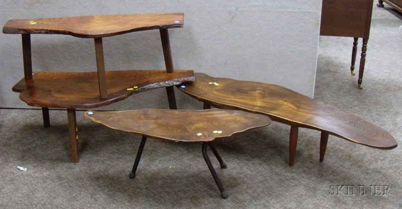 Appraisal: Four Modern Wood Slab Coffee Tables two Asian of exotic