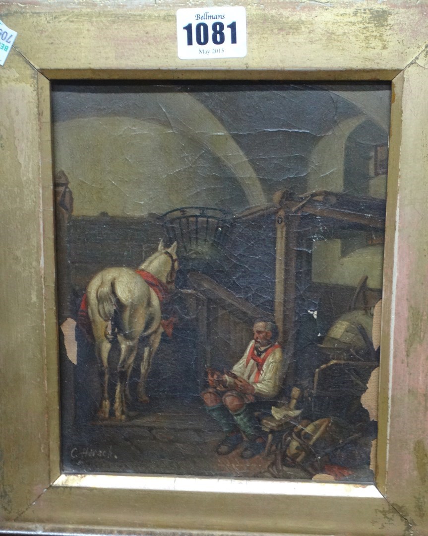 Appraisal: C Hersch th century Stable interiors with horses and grooms