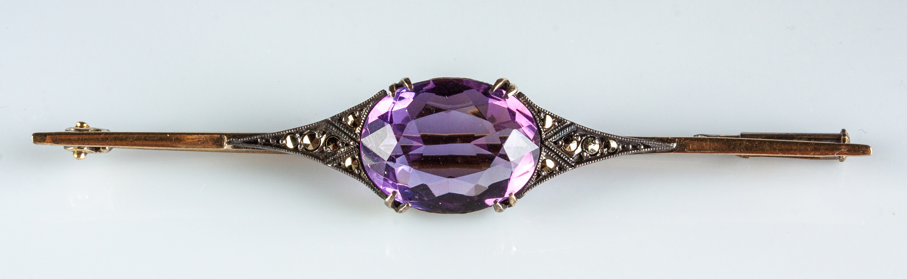 Appraisal: French Brooch with Amethyst Tailteriede Royal Rue Auber Paris