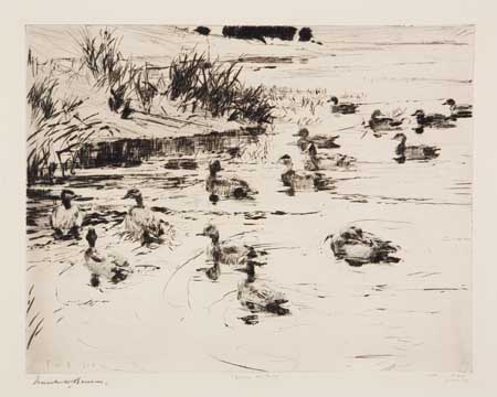 Appraisal: FRANK W BENSON Ducks at Play Drypoint x mm x