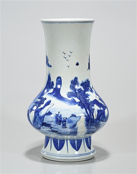 Appraisal: Chinese blue and white porcelain vase depicting mountainous landscape with