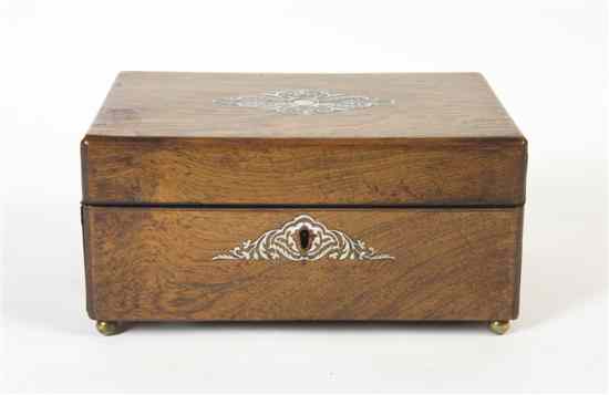 Appraisal: A Rosewood and Mother-of-Pearl Inlaid Table Casket raised on spherical