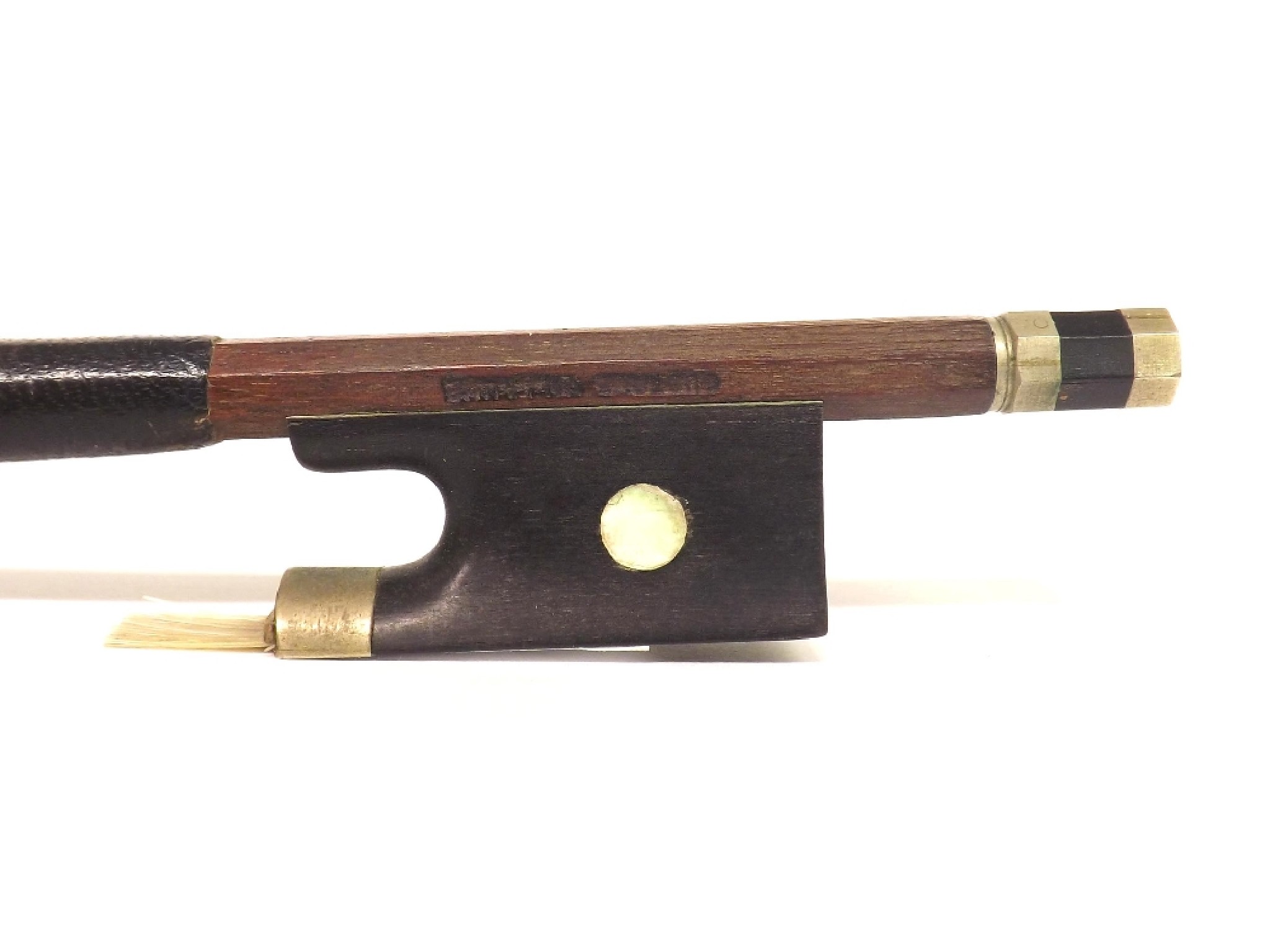 Appraisal: French nickel mounted violin bow by and stamped Gustave Villaume