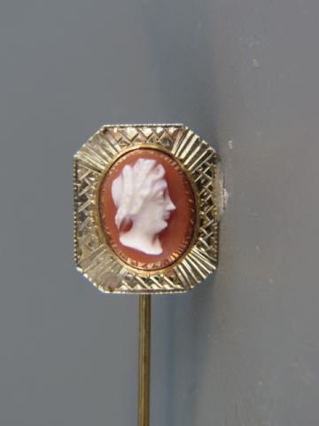 Appraisal: Cameo Stickpin carved hardstone portrait of a lady in k