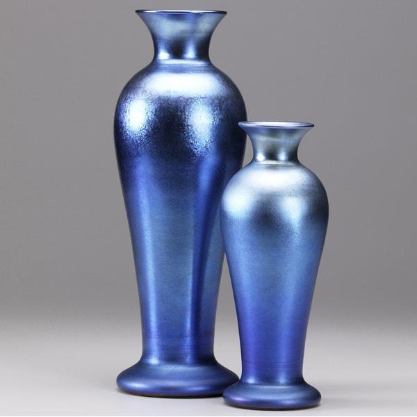 Appraisal: STEUBEN Two blue Aurene baluster vases Unmarked x