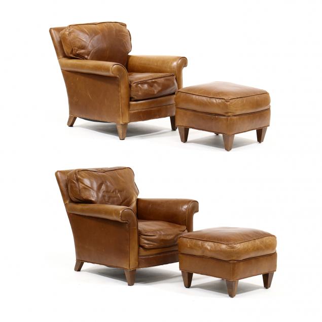 Appraisal: PAIR OF CONTEMPORARY LEATHER CLUB CHAIRS AND OTTOMANS Brown leather