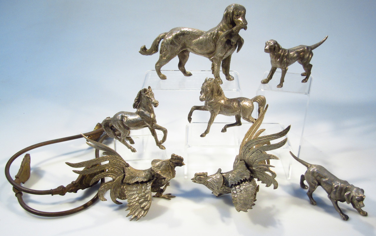 Appraisal: Various plated and other metalware figures animals gun dog with