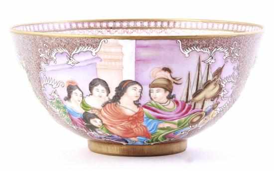 Appraisal: Unusual Chinese porcelain mandarin bowl with European figures two white