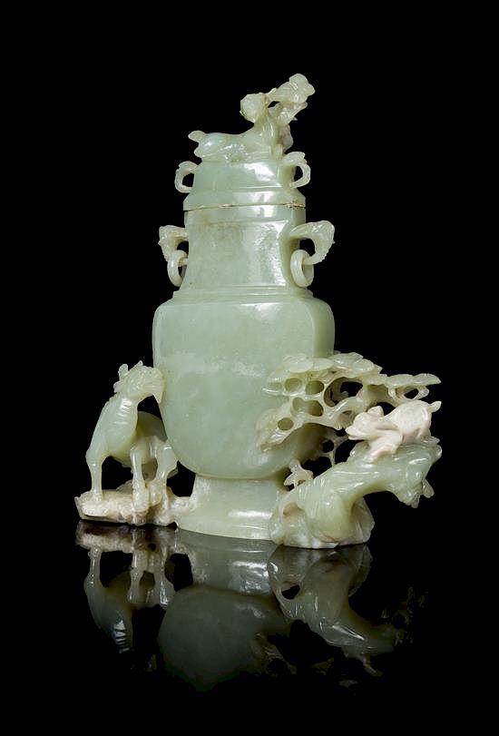 Appraisal: A Pale Celadon Jade Covered Vase Height inches A Pale