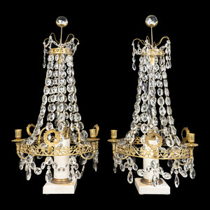 Appraisal: A Pair of Continental Neoclassical Style Gilt-Metal and Marble Candelabra