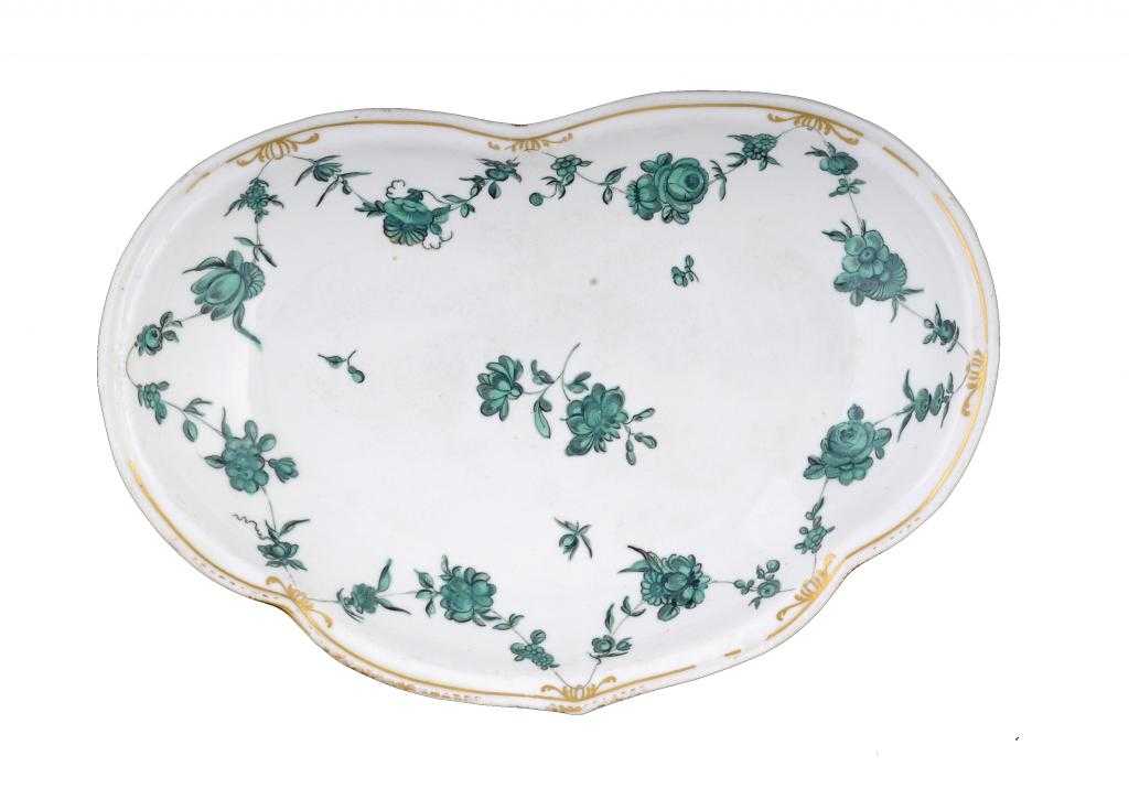 Appraisal: A CHELSEA-DERBY KIDNEY SHAPED DESSERT DISH painted in green monochrome