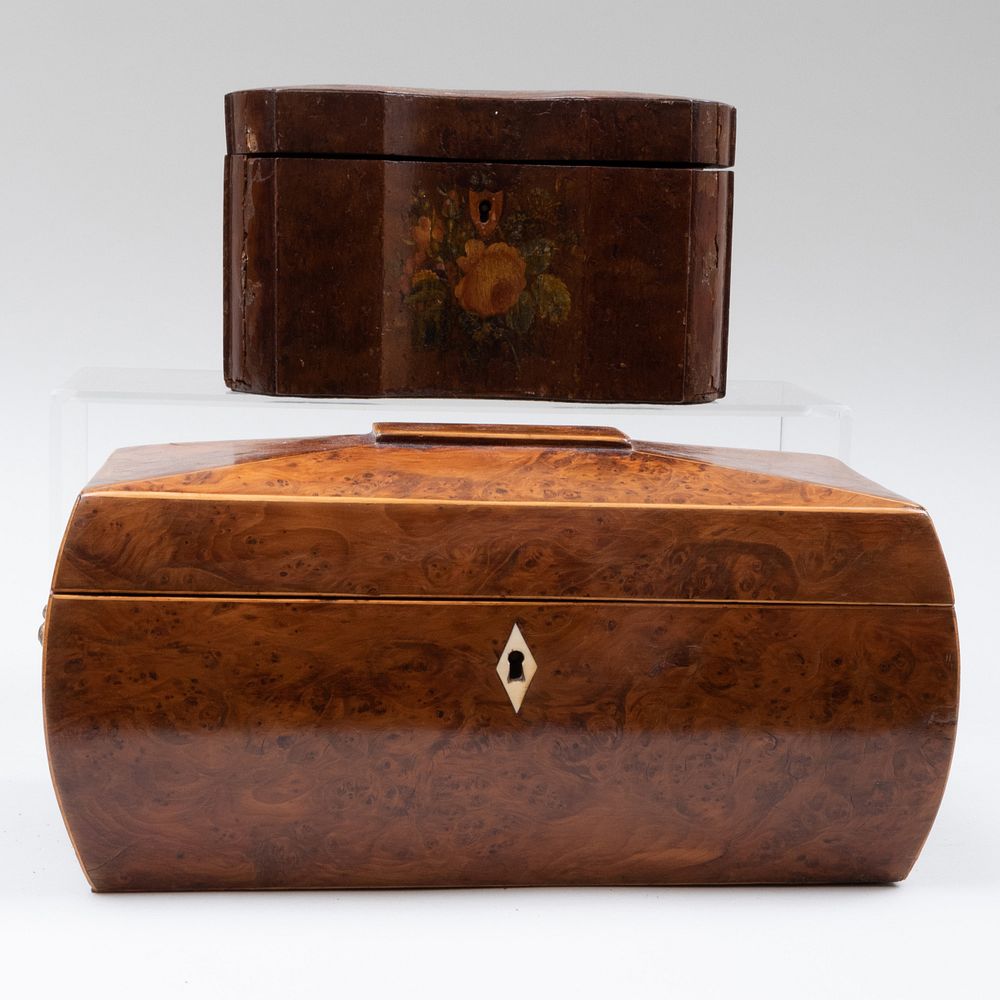 Appraisal: Regency Inlaid Yewwood Tea Caddy Together with a painted wood