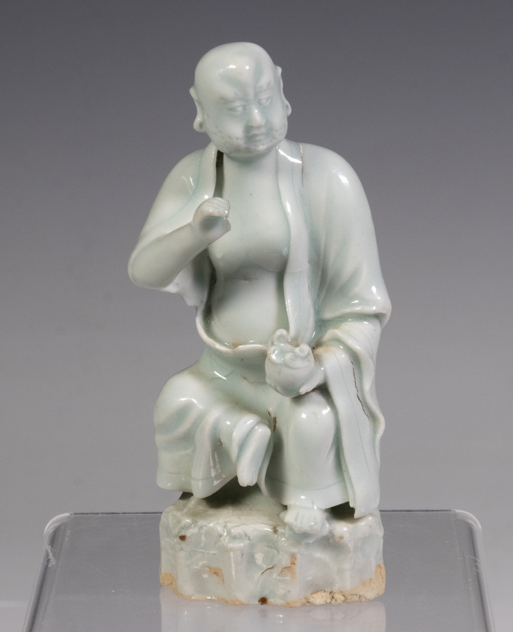 Appraisal: EARLY CHINESE QING DYNASTY CELADON FIGURE th c Figure of