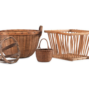 Appraisal: Seven Woven Baskets th Century Height of largest including handles