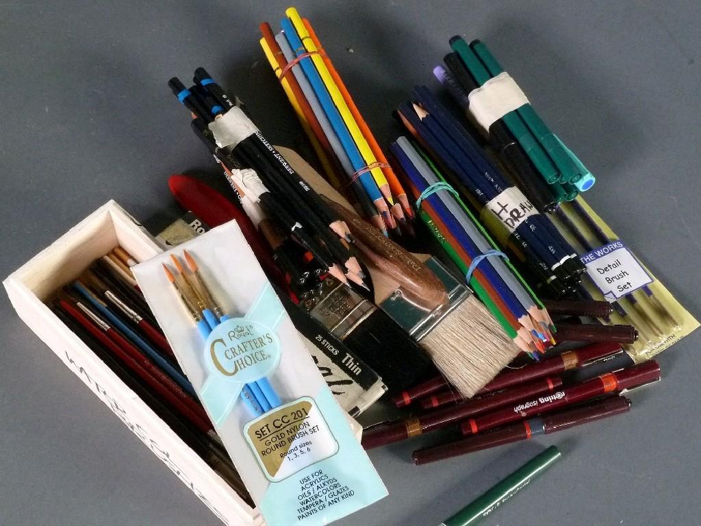 Appraisal: COLLECTION OF ARTISTS MATERIALS MAINLY PENCILS SOME COLOURED BRUSHES ETC