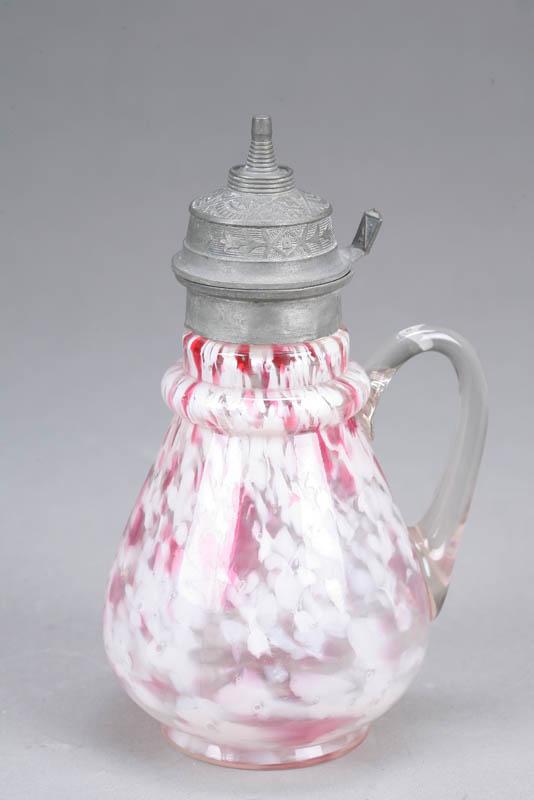 Appraisal: GLASS SYRUPER Spatter glass in whites and pinks with a