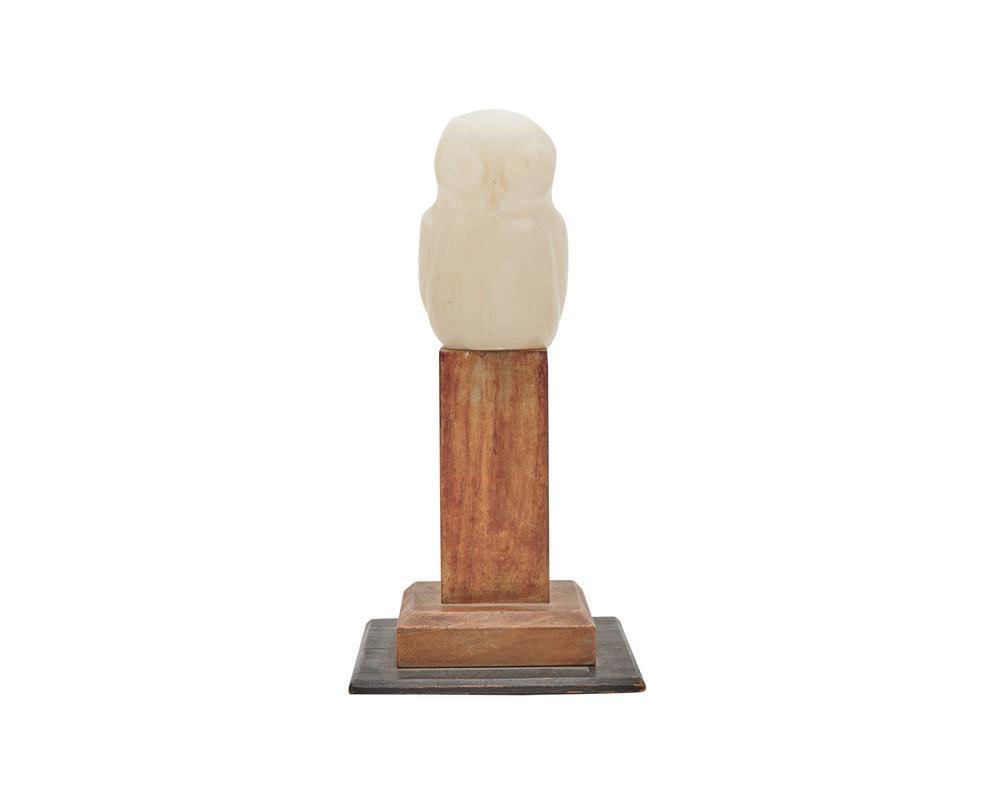 Appraisal: JANE CANFIELD American - Owl white alabaster mounted on original